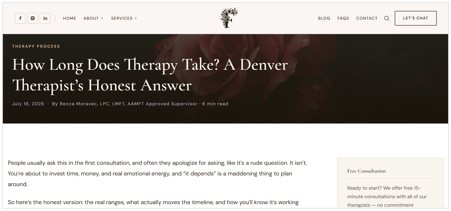 Example blog post for therapists